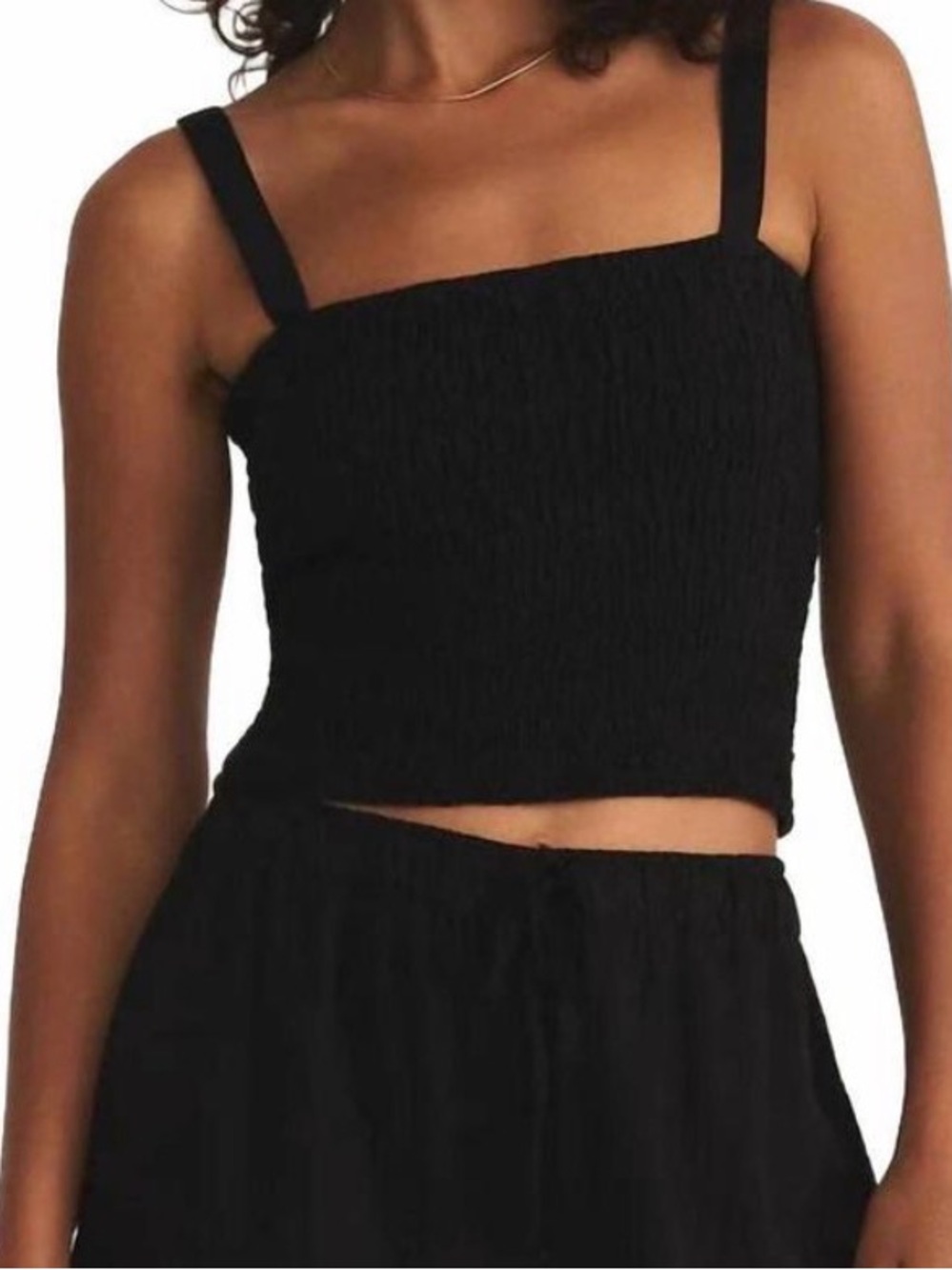 Z Supply Black Smocked Square-Neck Crop Tank